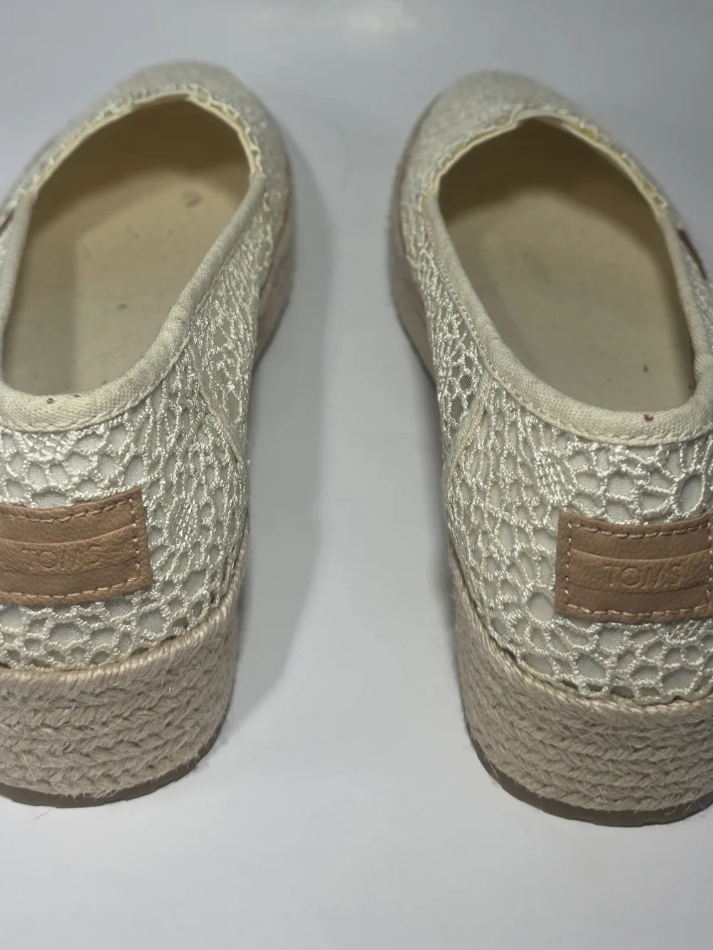 TOMS Valencia Espadrille Platform Slip On Flats Lace Cream Women’s Size 9 New
